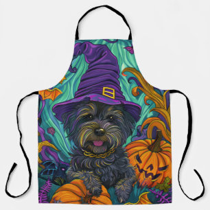 Spooky Tibetan Terrier Dog Halloween Witch Pumpkin Apron