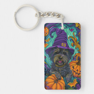 Spooky Tibetan Terrier Dog Halloween Witch Pumpkin Keychain