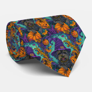 Spooky Tibetan Terrier Dog Halloween Witch Pumpkin Tie