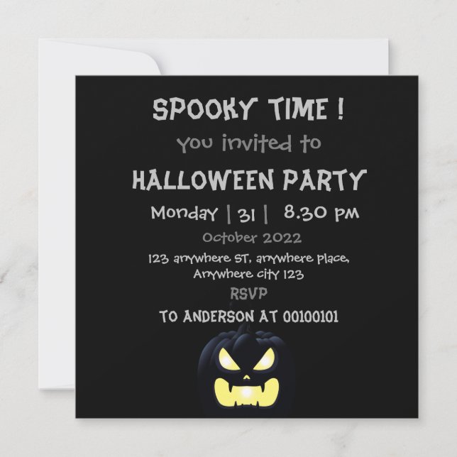 Spooky time, Scarry Pumpkin Halloween Party Invitation (Front)
