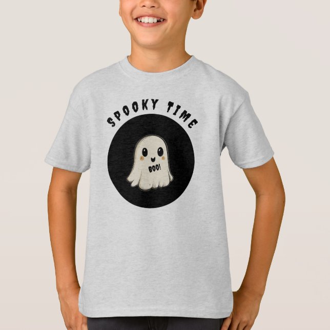 Spooky Time with Halloween Ghost  T-Shirt (Front)