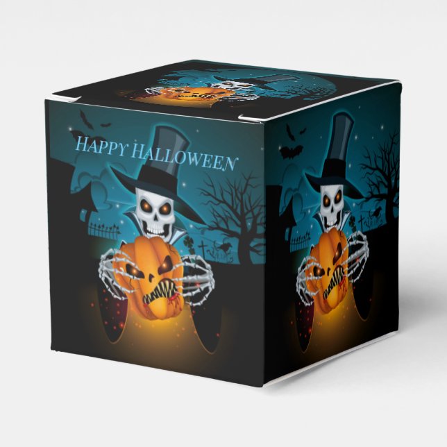 Spooky Top Hat Skeleton Cube Favor Box (Front Side)