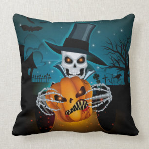 Spooky Top Hat Skeleton Throw Pillow