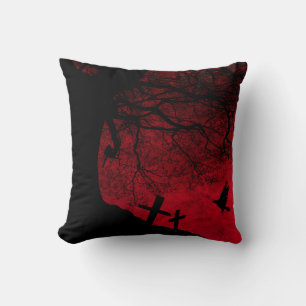 Spooky Tree and Cemetery Throw Pillow
