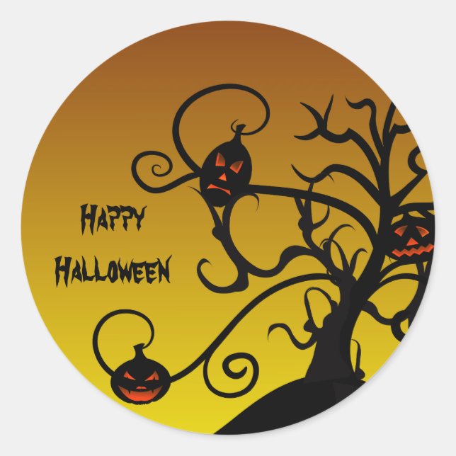 Spooky Tree And Jack O’ Lantern Halloween Stickers (Front)