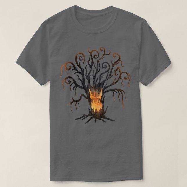 spooky tree haunted forest funny Halloween  T-Shirt (Design Front)