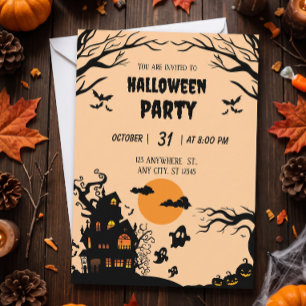 Spooky Tree & Haunted House Halloween Party Invitation