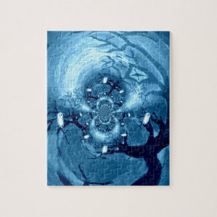 Spooky Tree Owls Abstract art Jigsaw Puzzle
