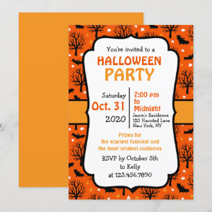 Spooky Trees and Bats Halloween Party Invitation