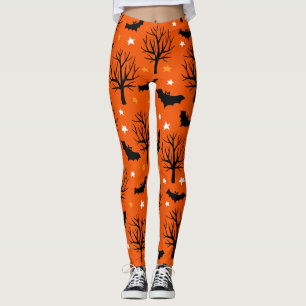 Spooky Trees and Bats Halloween Pattern Leggings
