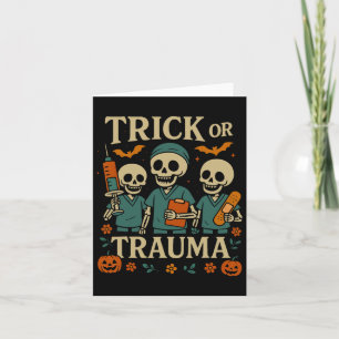 Spooky Trick Or Trauma Skeleton Pumpkin Halloween Card