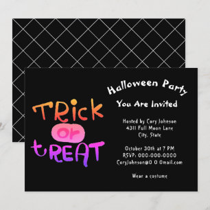 Spooky Trick or Treat Black White Halloween Party Invitation