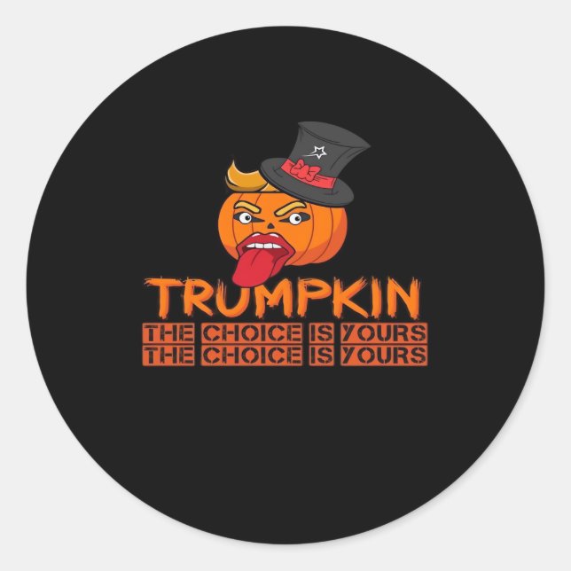 Spooky Trumpkin Halloween Top Hat & Tongue Out– Is Classic Round Sticker (Front)