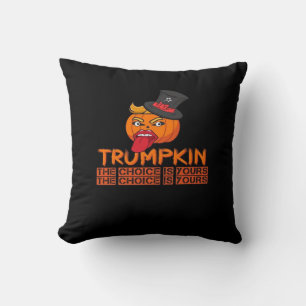 Spooky Trumpkin Halloween Top Hat & Tongue Out– Is Throw Pillow