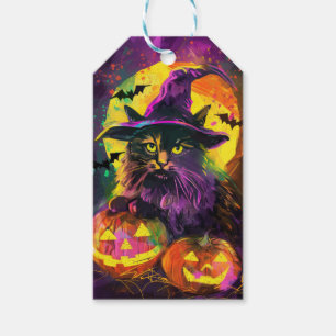 Spooky Turkish Angora Cat Halloween Witch Pumpkin Gift Tags