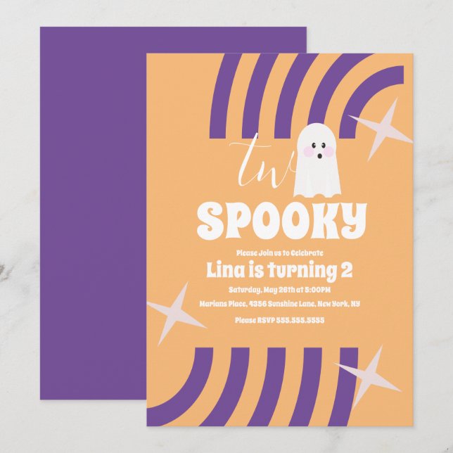 Spooky Two Groovy Halloween Ghost Party   Invitation (Front/Back)