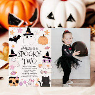Spooky Two Witch Photo Birthday Invitation