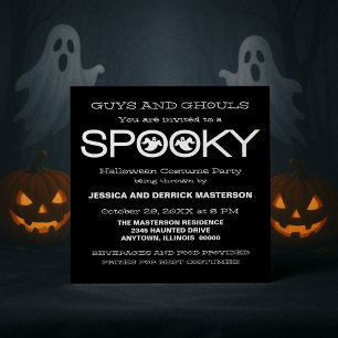 Spooky Typography Halloween Party   Black White Invitation