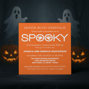 Spooky Typography Halloween Party   Orange White Invitation