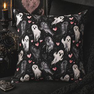 Spooky Valentine Ghosts & Pink Hearts Gothic Throw Pillow