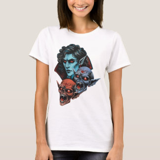 Spooky Vampire and Monster Skulls Halloween Design T-Shirt