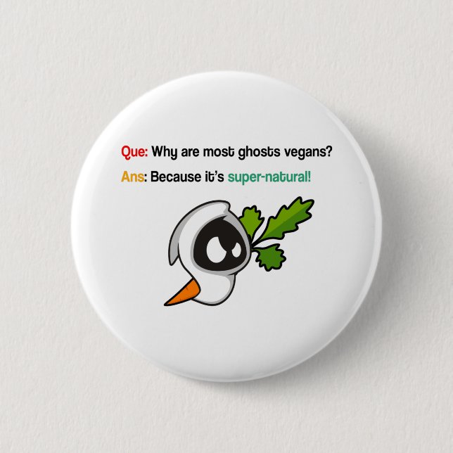 spooky vegan joke 2 inch round button (Front)