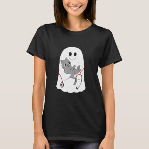 Spooky Veterinary Ghost Holding Cat Halloween Vet T-Shirt