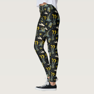 Spooky vibe colourful halloween symbols pattern leggings