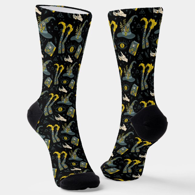 Spooky vibe colourful halloween symbols pattern socks (Angled)