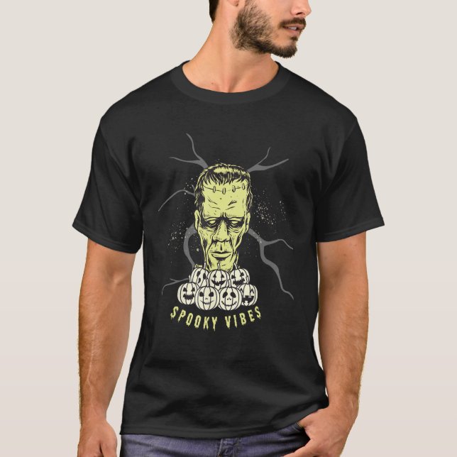 Spooky Vibes Black & Lime Green Creative Horror Ex T-Shirt (Front)