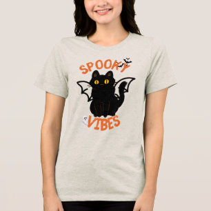 Spooky Vibes Cat Face Halloween t-shirt Tri-Blend Shirt