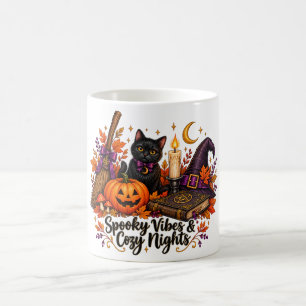 Spooky Vibes Cozy Nights Halloween Witch Cat Coffee Mug