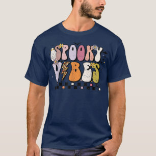 Spooky Vibes Cute Ghost Halloween Retro Floral Gro T-Shirt
