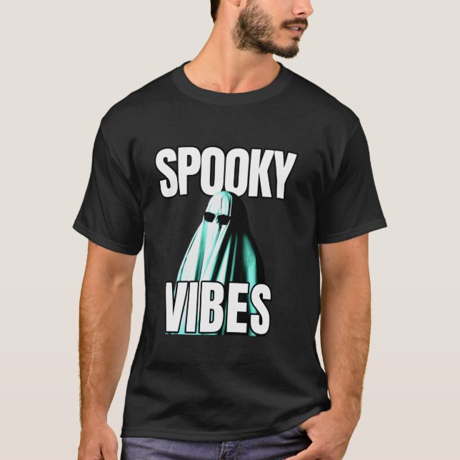 Spooky Vibes Cute Ghost In Sunglasses Funny Hallow T-Shirt (Front)
