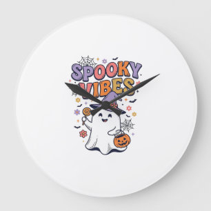 Spooky Vibes Cute Ghost Vintage Halloween Design_1 Large Clock