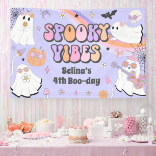 Spooky Vibes Cute Halloween Groovy Ghost Birthday Banner
