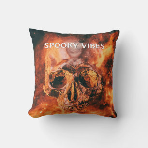 Spooky Vibes. Flaming skull in space Throw Pillow