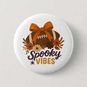 Spooky Vibes Football Fall Floral Halloween 2 Inch Round Button