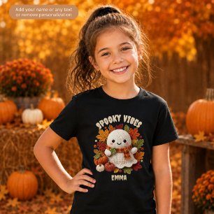 Spooky Vibes Ghost Personalized Kids Halloween T-Shirt