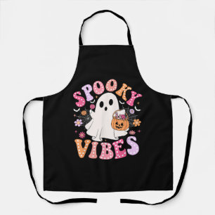Spooky Vibes Ghost Retro Groovy Halloween Apron