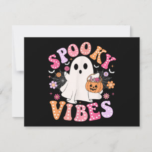 Spooky Vibes Ghost Retro Groovy Halloween Holiday Card