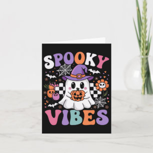 Spooky Vibes Ghost Retro Groovy Halloween Kids Gir Card