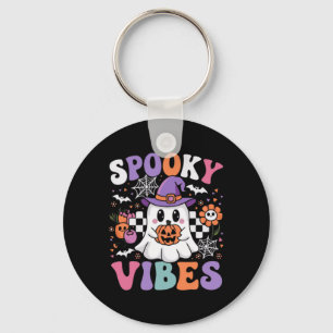 Spooky Vibes Ghost Retro Groovy Halloween Kids Gir Keychain