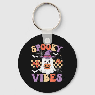 Spooky Vibes Ghost Retro Groovy Halloween Kids Gir Keychain