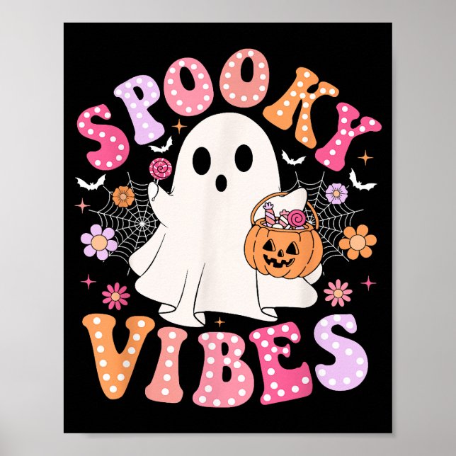 Spooky Vibes Ghost Retro Groovy Halloween Poster (Front)