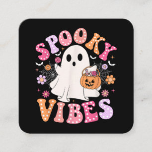 Spooky Vibes Ghost Retro Groovy Halloween Square Business Card