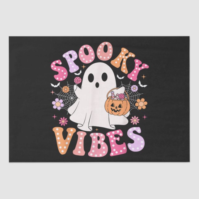 Spooky Vibes Ghost Retro Groovy Halloween Tissue Paper (Front)