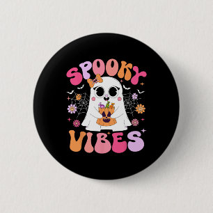 Spooky Vibes Ghost Retro Groovy Halloween Women Gi 2 Inch Round Button