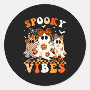 Spooky Vibes Ghost Retro Groovy Halloween Women Gi Classic Round Sticker