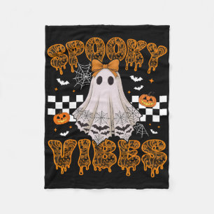 Spooky Vibes Ghost Retro Groovy Halloween Women Gi Fleece Blanket